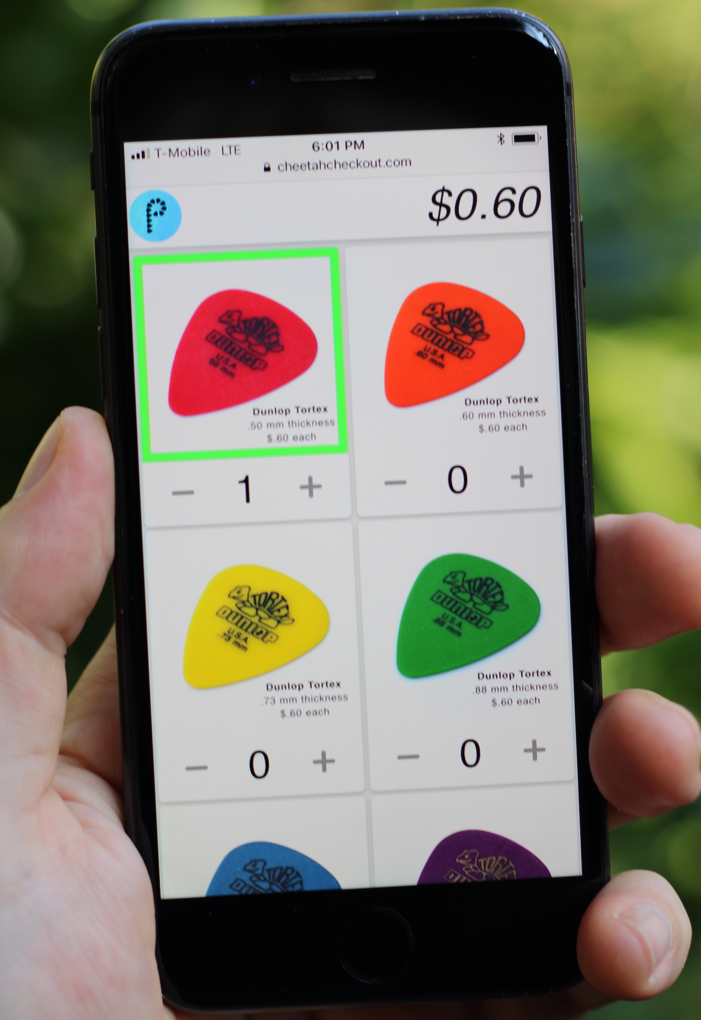 mobile phone user interface for buying guitar picks